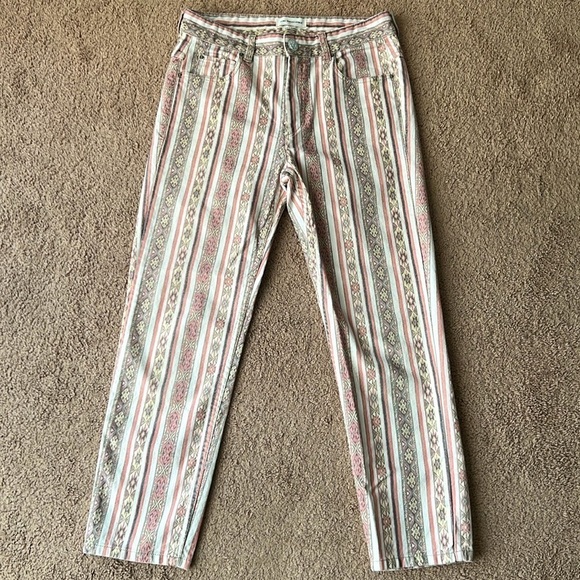 Isabel Marant Etoile Printed Striped Tribal Straight Leg Mid Rise Crop Jeans - Picture 1 of 10